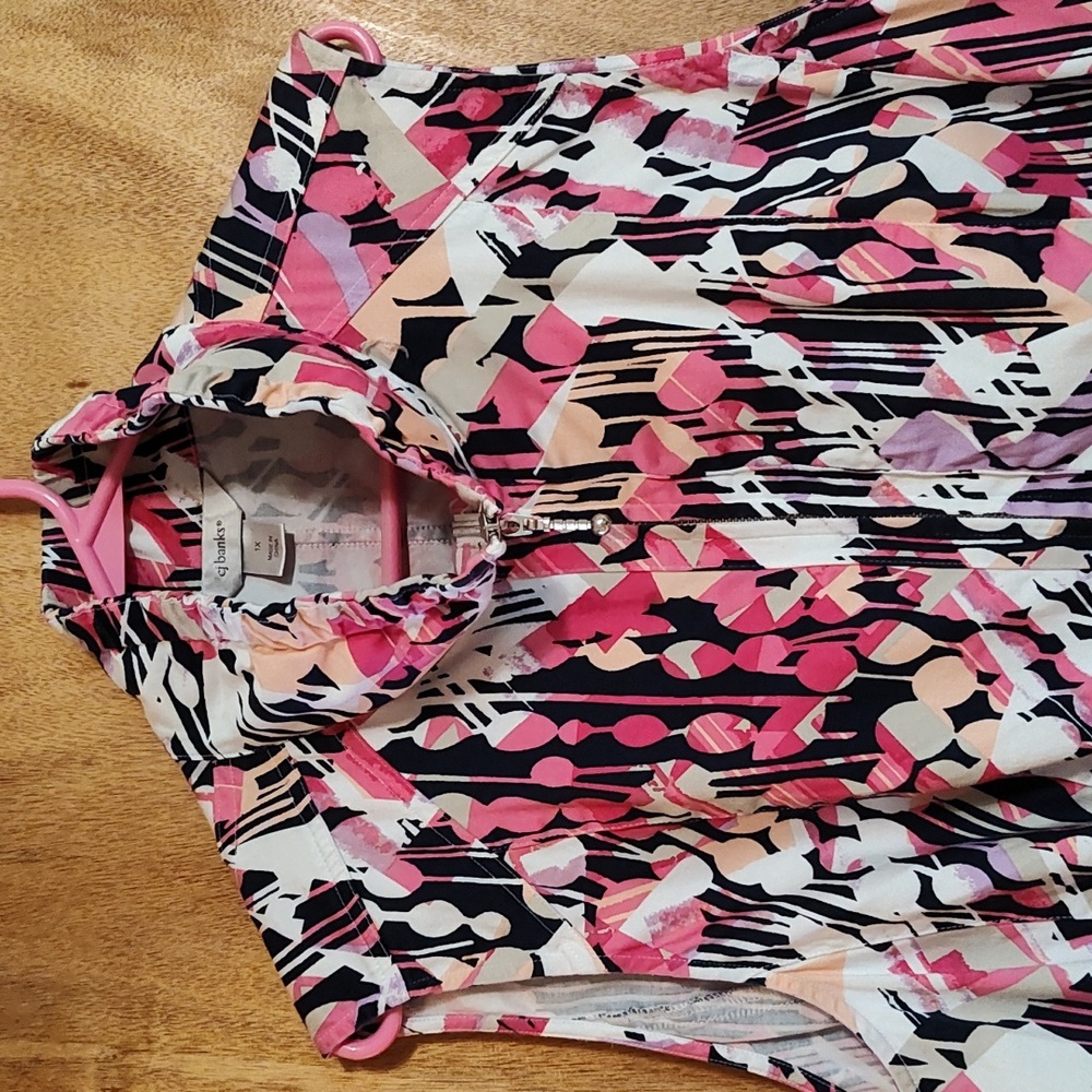 CJ Banks Colorful Safari-Style Vest Pink Purple Khaki Cotton Stretch Zip-Up 1X - Picture 2 of 9